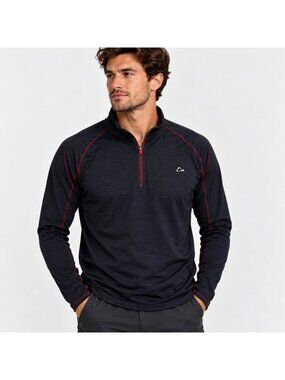 Paradox Men’s Large Merino Wool Blend Quarter Zip Black Red Stitching